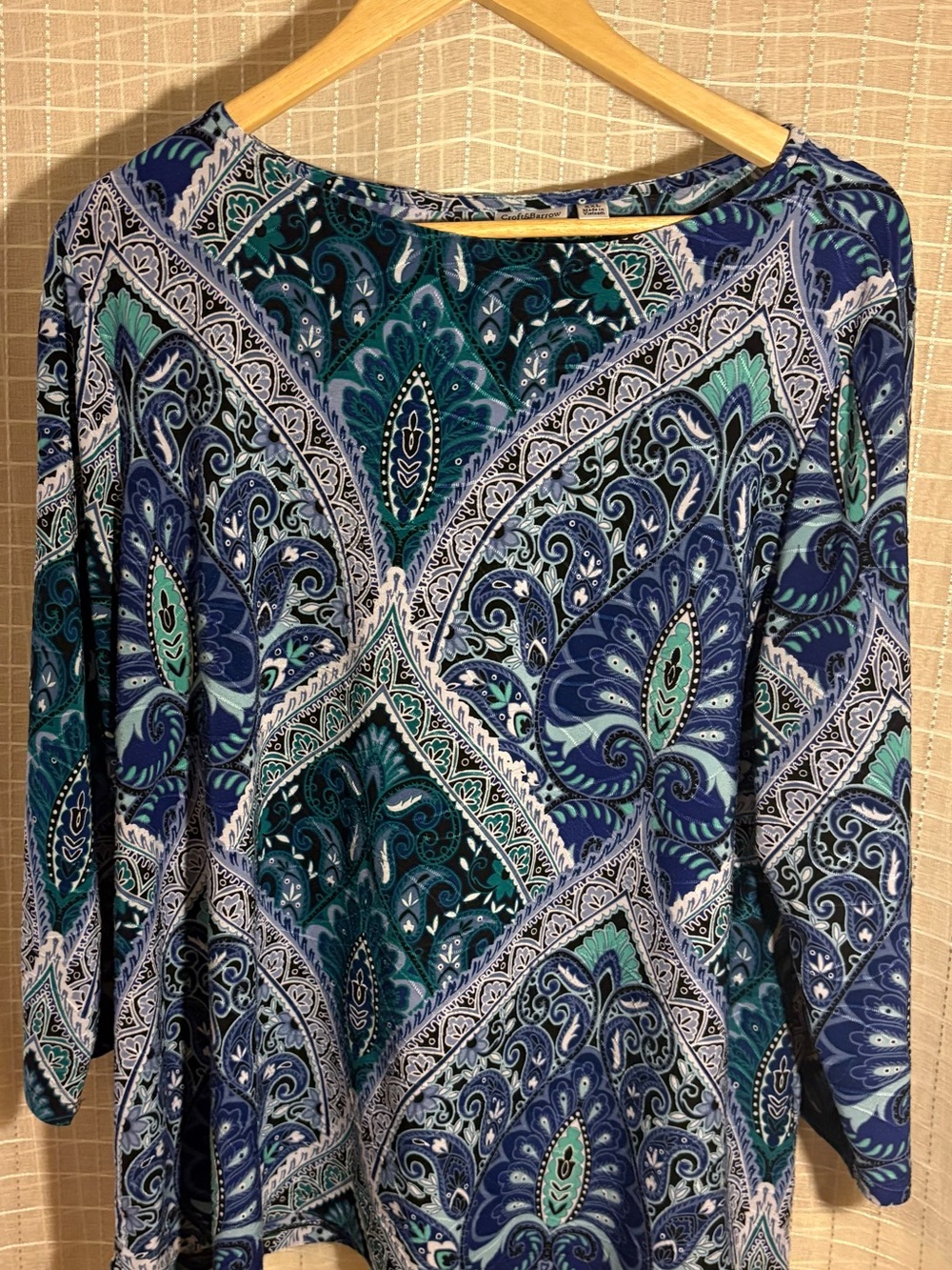 croft & barrow Blue and Teal Paisley Long Sleeve Top